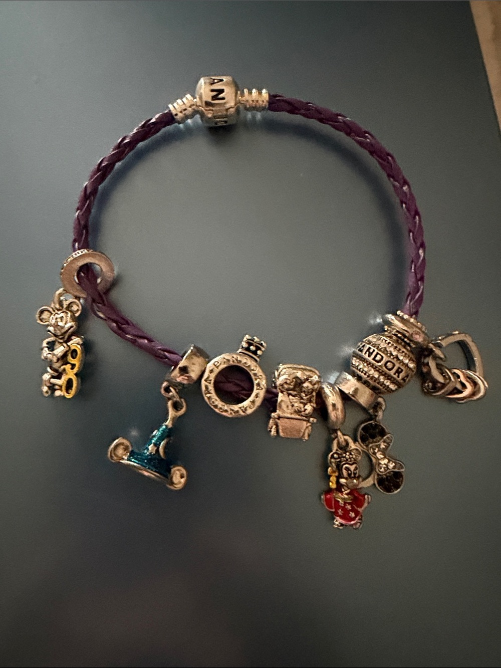 Purple Leather Charm Bracelet with Silver-Tone Charms